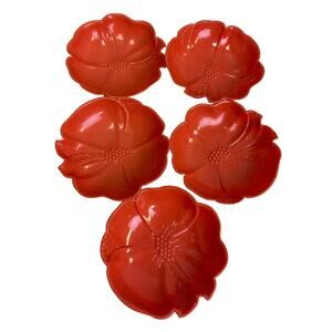 5 Vintage Hofmann Industries Melamine Plastic Flower Shaped Orange Snack Bowls